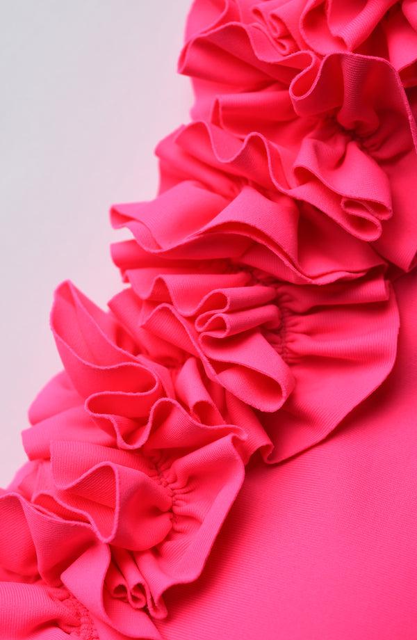 La Blanca Island Goddess Ruffle V-Plunge One Piece - Bright Pink