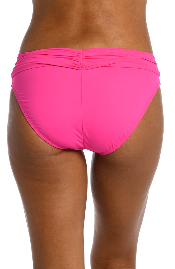 La Blanca Island Goddess Shirred Band Hipster Bottom - Pop Pink - FINAL SALE