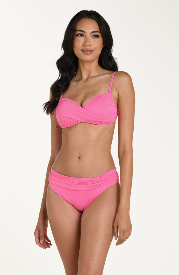 La Blanca Island Goddess Shirred Band Hipster Bottom - Rose Pink