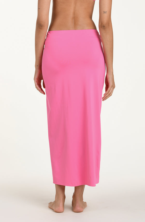 La Blanca Island Goddess Shirred Midi Skirt - Rose Pink