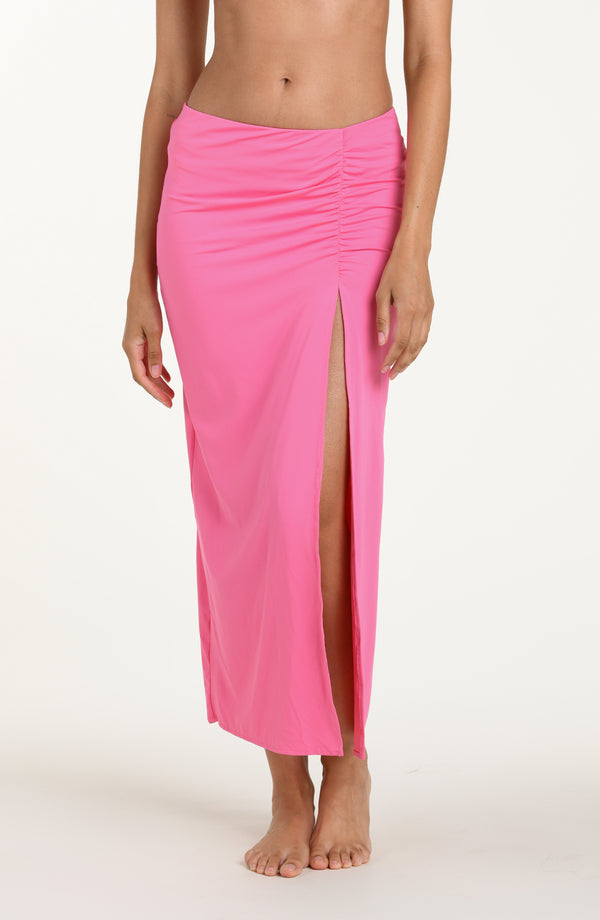 la blanca Island Goddess Shirred Midi Skirt - Rose Pink