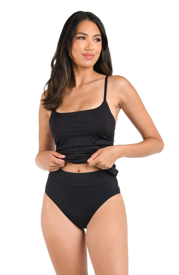 La Blanca Island Goddess Underwire Lingerie Strap Tankini Top - Black