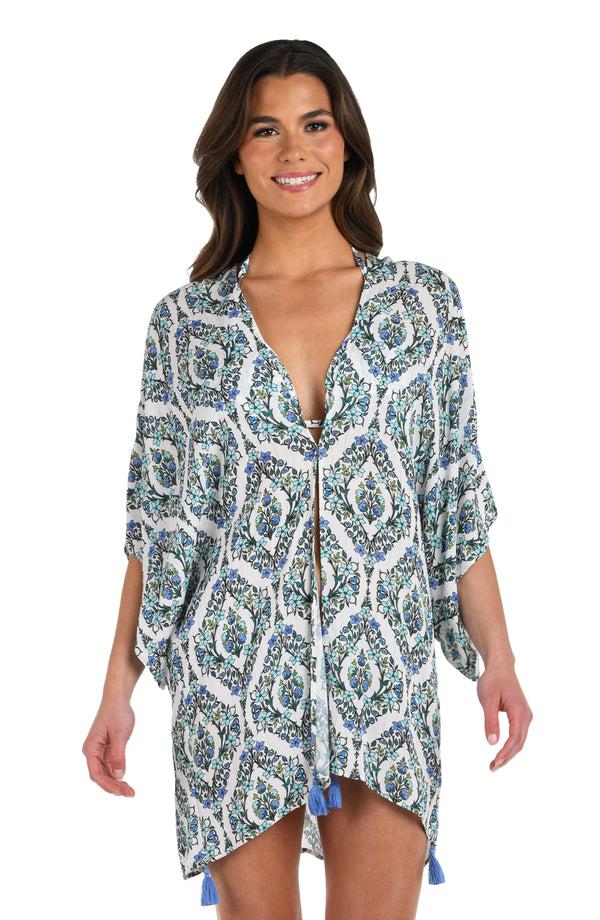 La Blanca Deja-Blue Diamond Kimono Cover Up