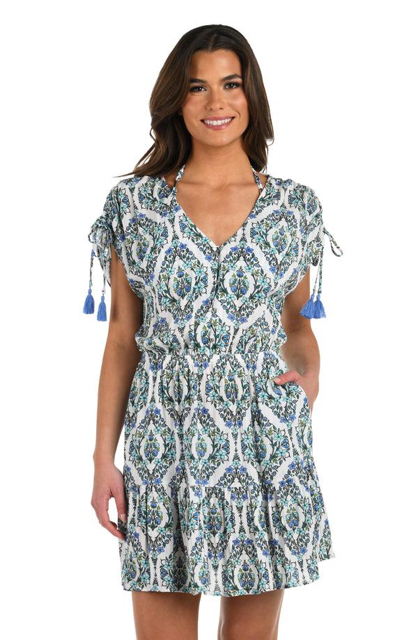 La Blanca Deja-Blue Diamond V-Neck Cover Up Dress
