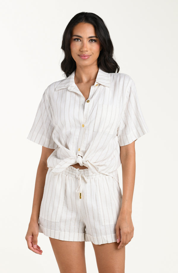 La Blanca Delphine Coast Linen Button Up Shirt