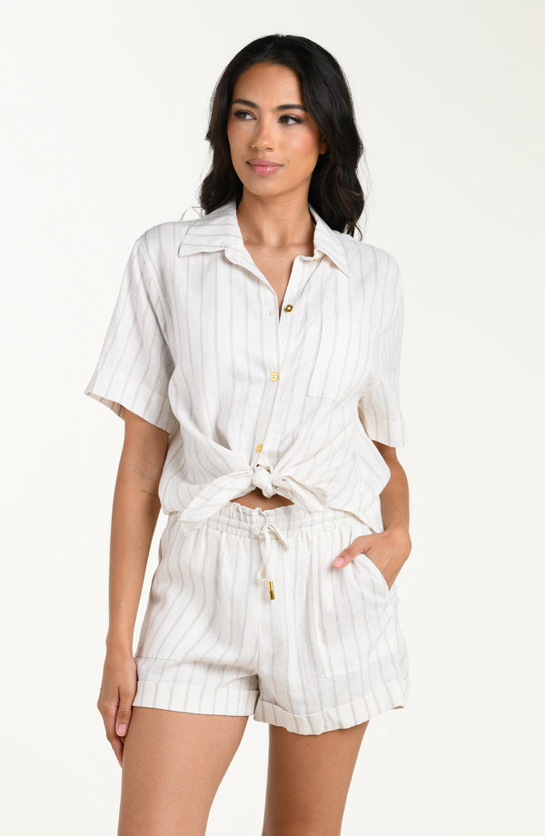 La Blanca Delphine Coast Linen Button Up Shirt