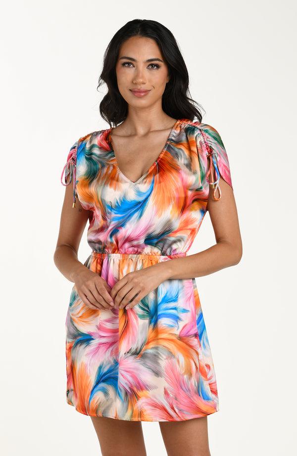 la blanca Feathered Impressions V-Neck Dress