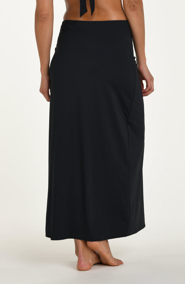 La Blanca Island Goddess Shirred Midi Skirt - Black