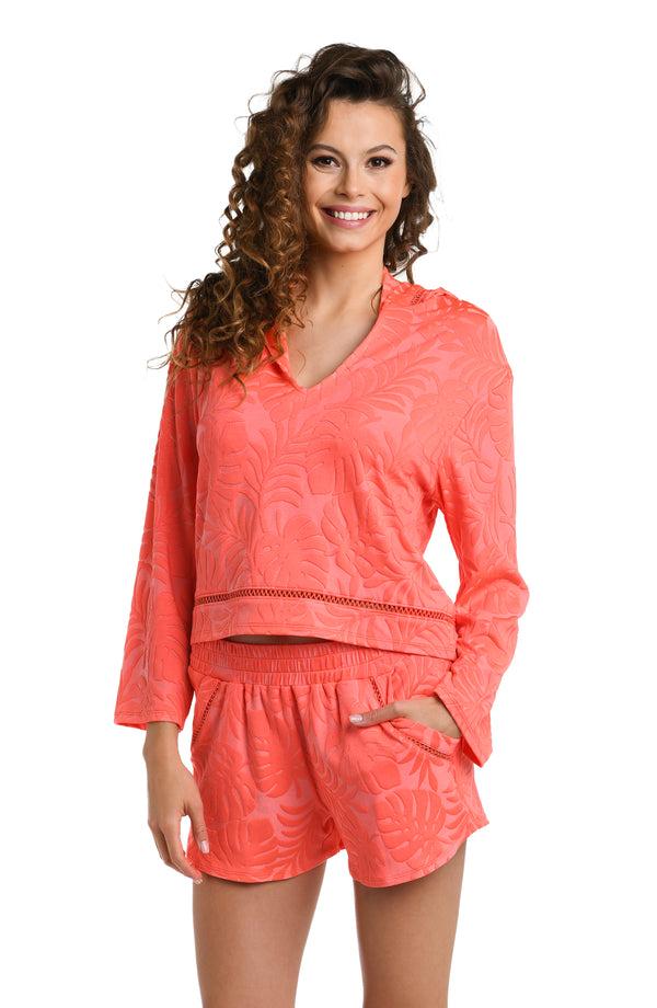 la blanca Island Palm V-Neck Hooded Top - FINAL SALE