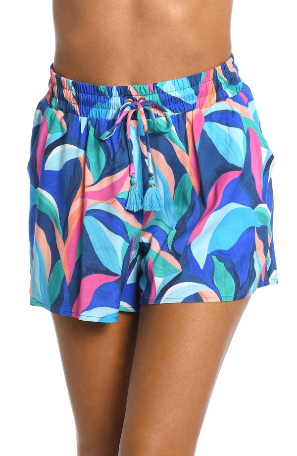 la blanca Painted Leaves Beach Shorts - FINAL SALE