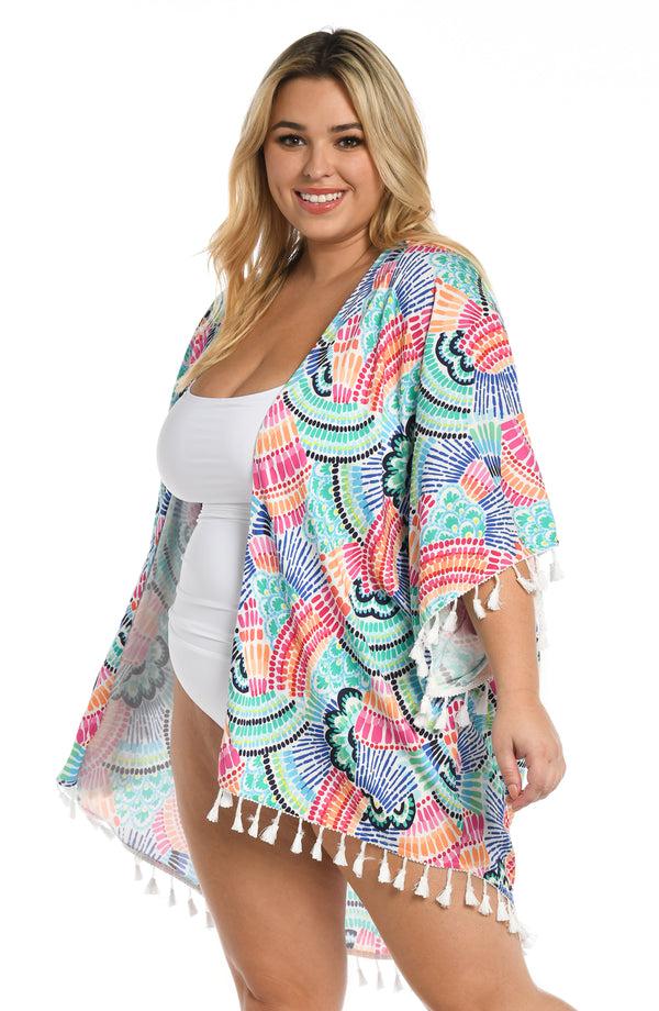 la blanca Waves Of Color Kimono - FINAL SALE