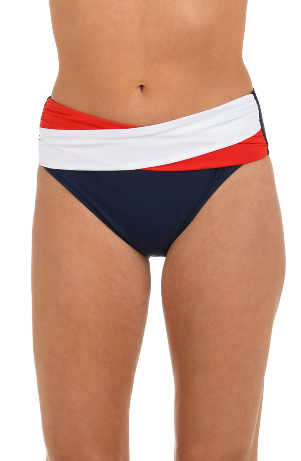 la blanca Miss Americana Crossover Mid-Waist Swimsuit Bottom