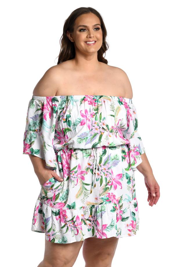 La Blanca Mystic Palms Off-The-Shoulder Cover Up Dress - FINAL SALE