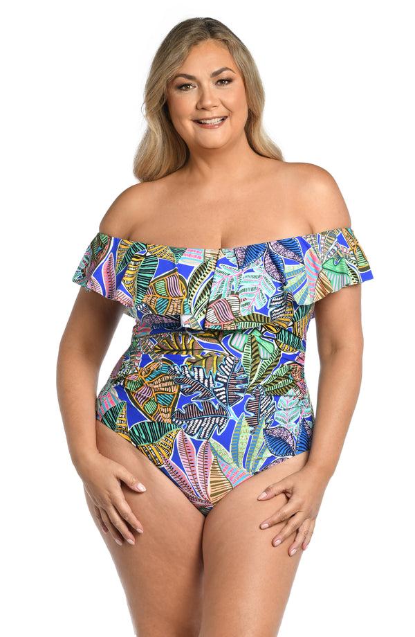 La Blanca Neon Nights Off Shoulder Ruffle One Piece - FINAL SALE