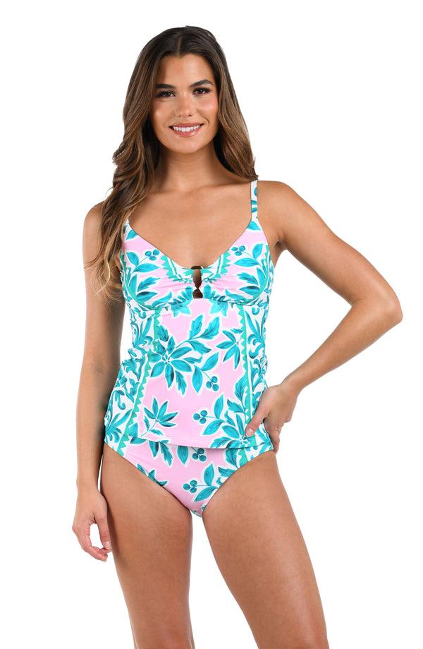 la blanca Opulent Palm Over The Shoulder Tankini Top - FINAL SALE