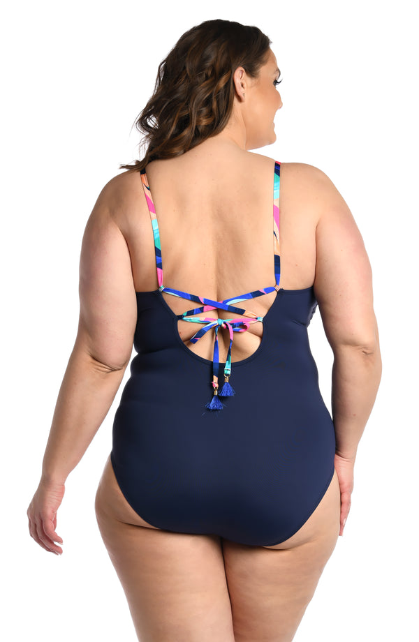 La Blanca Painted Leaves Plunge One Piece - FINAL SALE