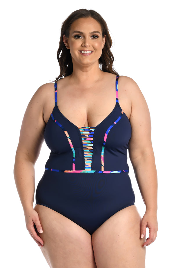 la blanca Painted Leaves Plunge One Piece - FINAL SALE