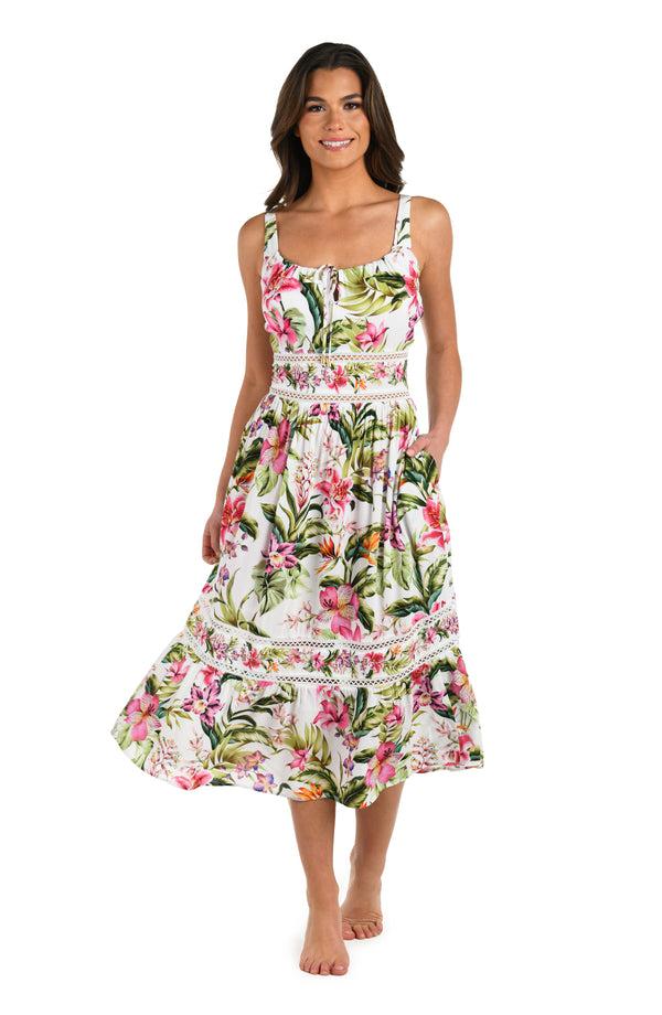 La Blanca Polynesian Paradise Tunnel Neck Midi Dress