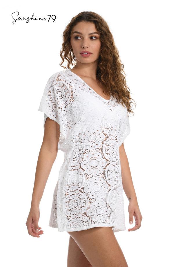 la blanca Sunshine 79 Chillin' Crochet V-Neck Caftan Cover Up - FINAL SALE