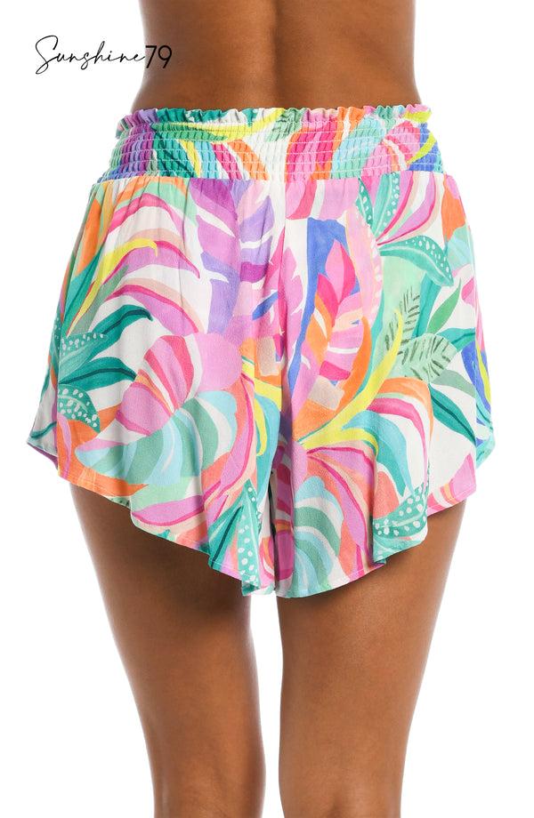 La Blanca Sunshine 79 Fantasy Vacation Smocked Waist Flounce Short Cover Up - FINAL SALE
