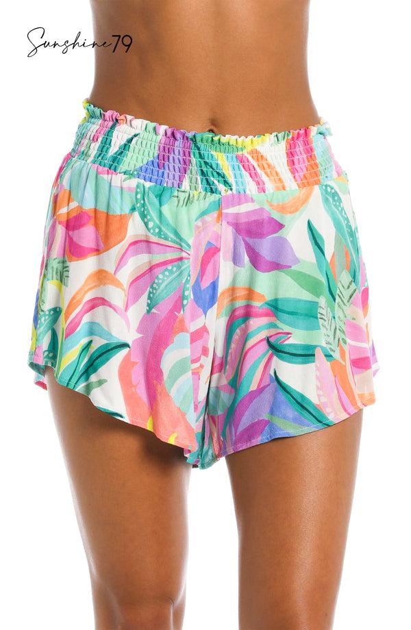 la blanca Sunshine 79 Fantasy Vacation Smocked Waist Flounce Short Cover Up - FINAL SALE