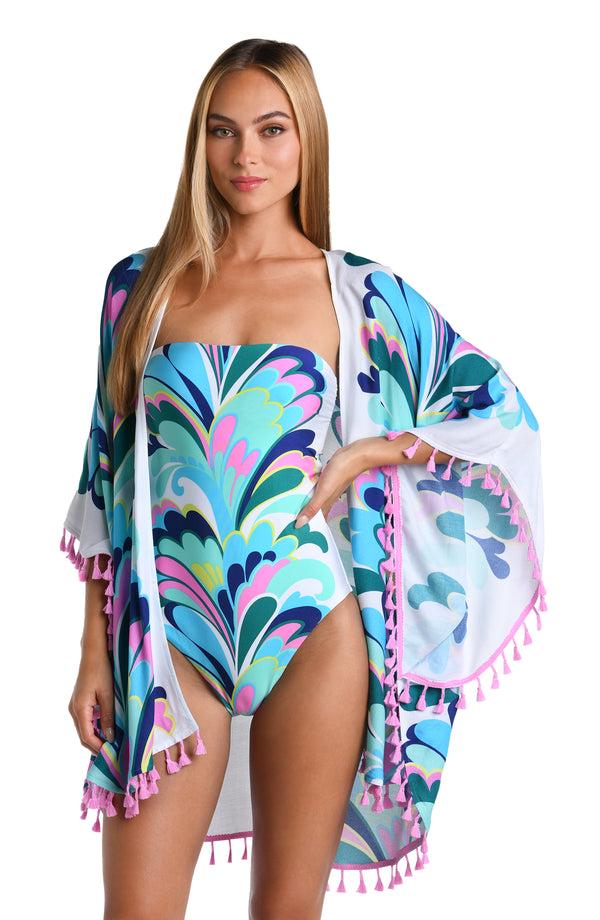 La Blanca Sunshine 79 Far Out Feathers Open Front Kimono - FINAL SALE