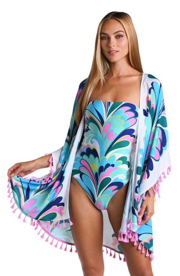 la blanca Sunshine 79 Far Out Feathers Open Front Kimono - FINAL SALE