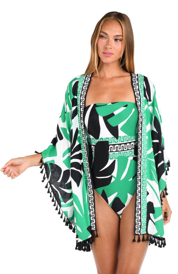 la blanca Sunshine 79 Monstera Open Front Kimono - FINAL SALE