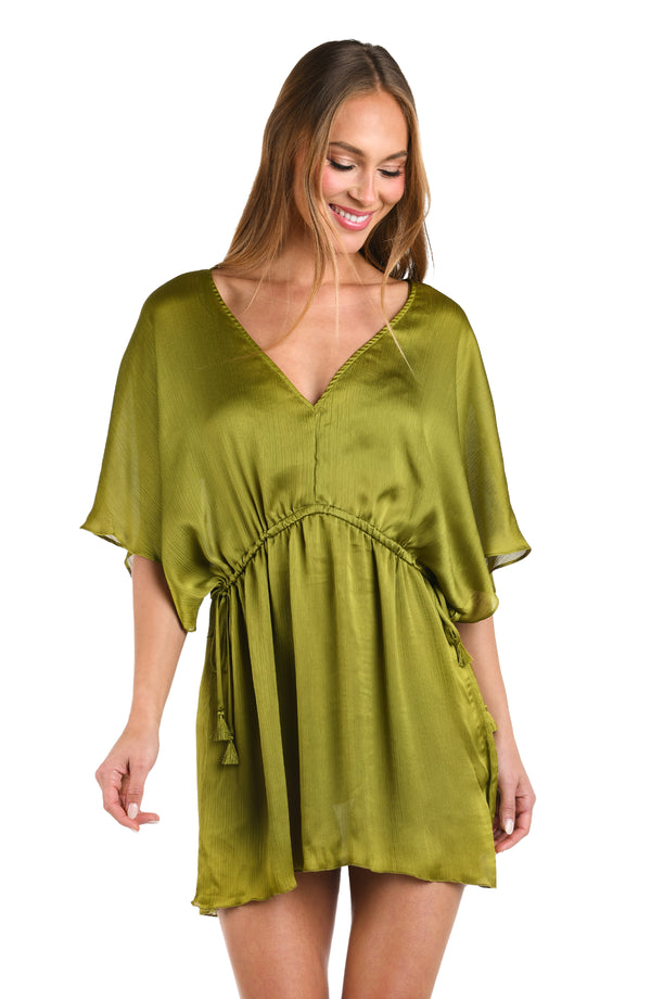 La Blanca Sunshine 79 Radiance Crinkle Covers V-Neck Tunic - Olive