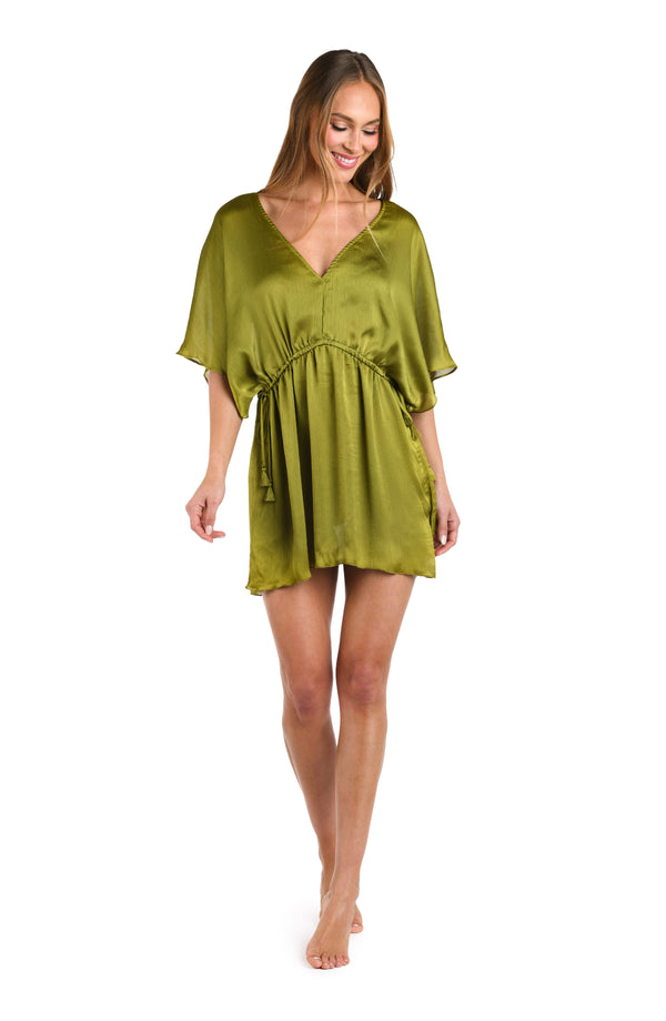 La Blanca Sunshine 79 Radiance Crinkle Covers V-Neck Tunic - Olive