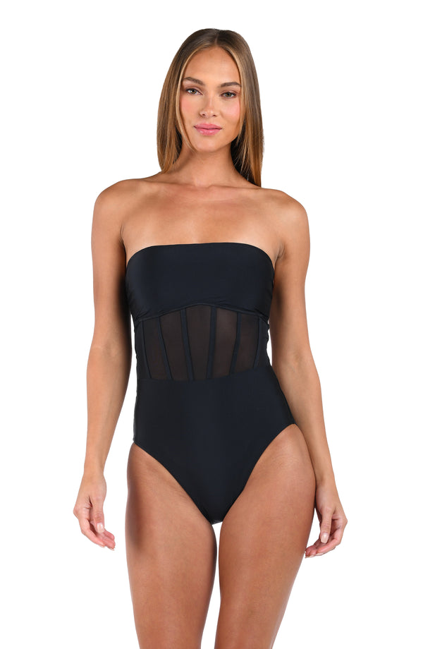 La Blanca Sunshine 79 Solids Bandeau One Piece - Black