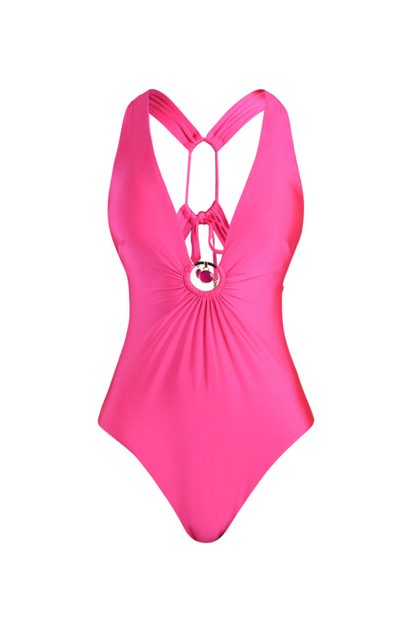 La Blanca Sunshine 79 Solids Keyhole V-Plunge One Piece - Pink