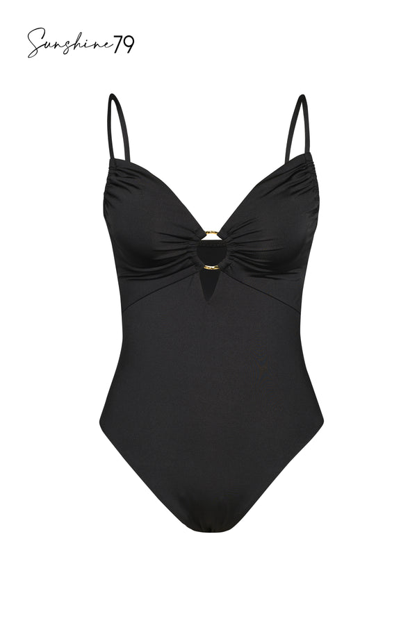 La Blanca Sunshine 79 Sunshine Solids Over The Shoulder Keyhole One Piece - Black