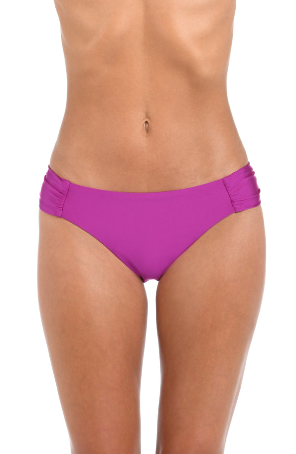 La Blanca Sunshine 79 Sunshine Solids Side Shirred Hipster Bottom - Bright Violet - FINAL SALE