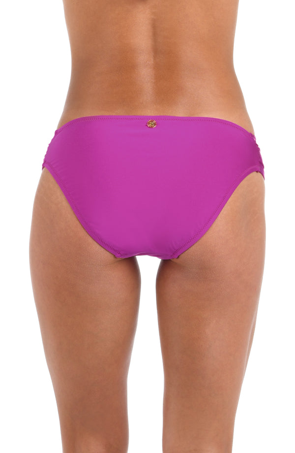 La Blanca Sunshine 79 Sunshine Solids Side Shirred Hipster Bottom - Bright Violet - FINAL SALE