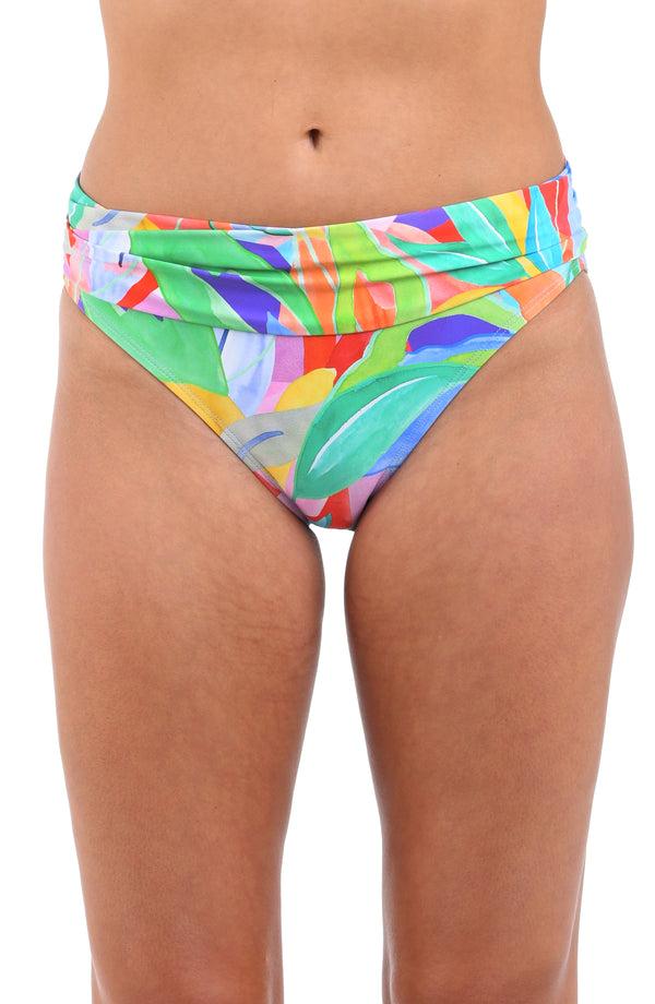 la blanca Tropi-flage Shirred Band Hipster Bottom - FINAL SALE