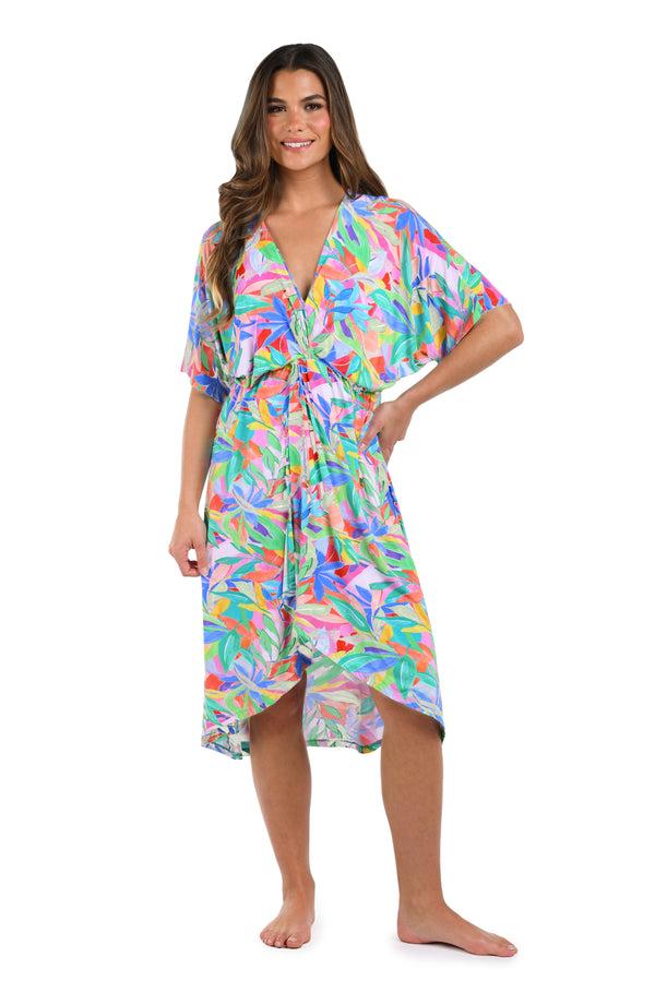 la blanca Tropi-flage Twist Front Midi Dress Cover Up - FINAL SALE