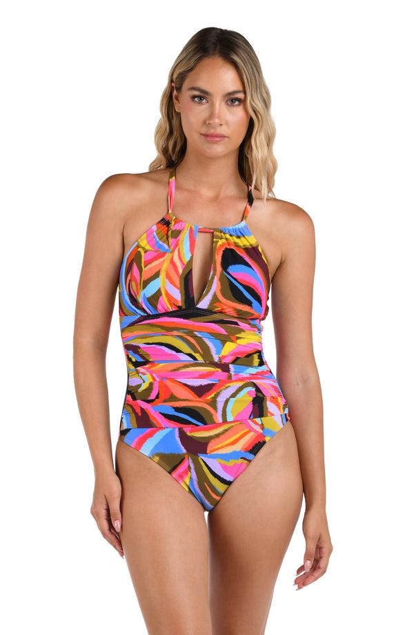 la blanca Tropic Waves High Neck Keyhole One Piece - FINAL SALE