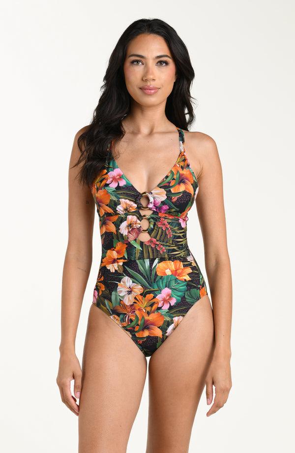La Blanca Tropical Hideaway Underwire Lace Up One Piece