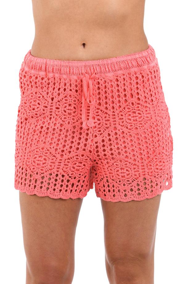 la blanca Waverly Covers Crochet Beach Shorts - Coral Reef