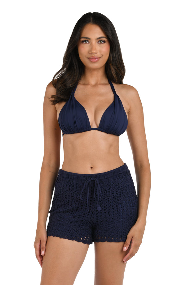 La Blanca Waverly Covers Crochet Beach Shorts - Indigo - FINAL SALE