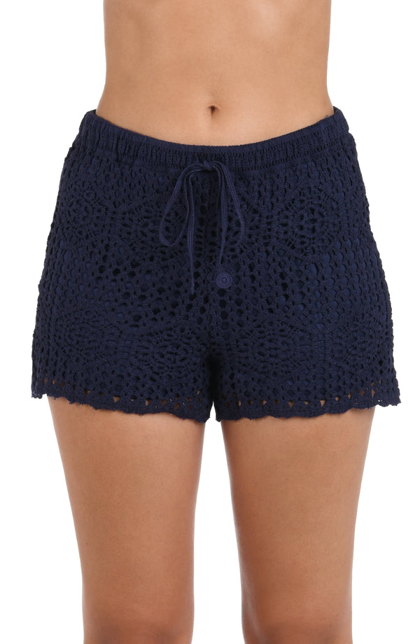 la blanca Waverly Covers Crochet Beach Shorts - Indigo - FINAL SALE