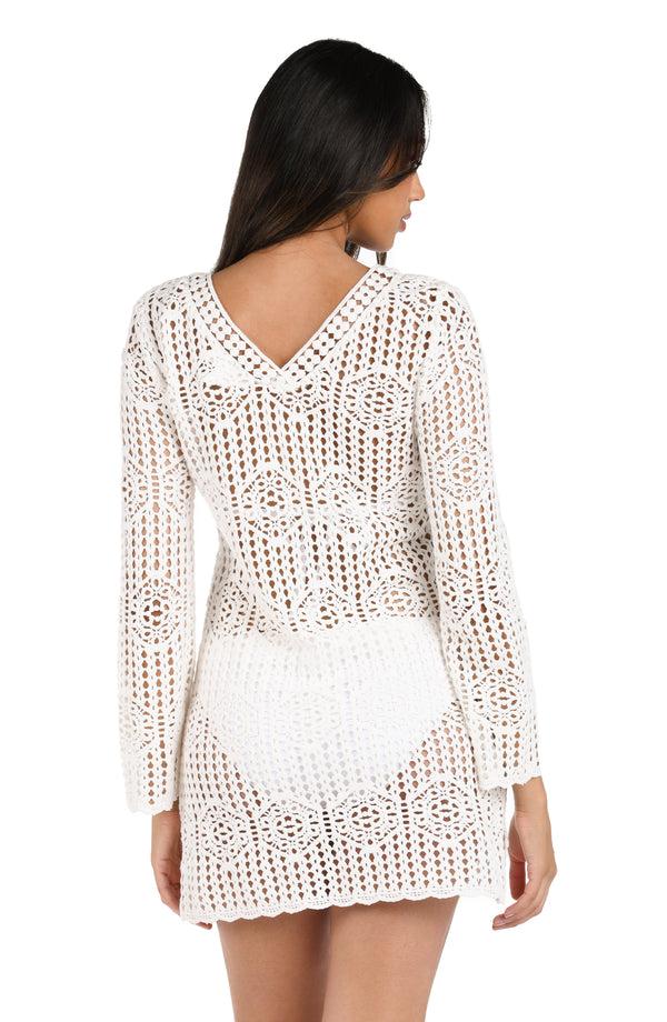 La Blanca Waverly Covers Crochet V-Neck Tunic Cover Up - Ivory