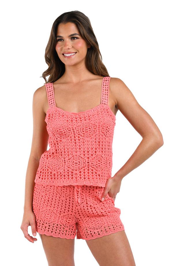 La Blanca Waverly Covers Over The Shoulder Tank Top - Coral Reef