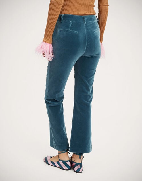 La Doublej 24/7 Pants Light Blue In Velvet With Feathers