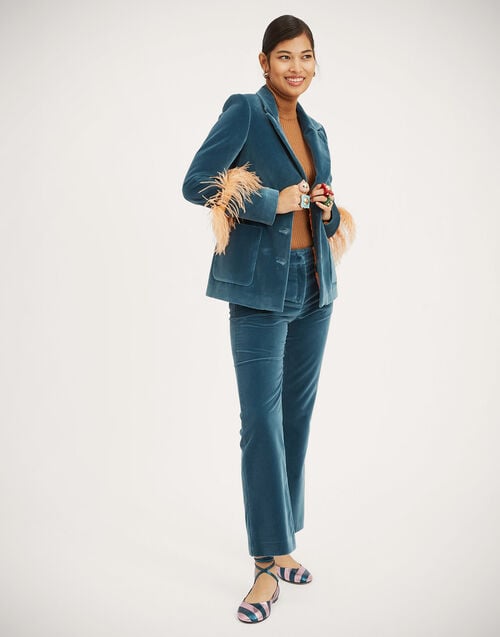 la doublej 24/7 Pants Light Blue in Velvet With Feathers