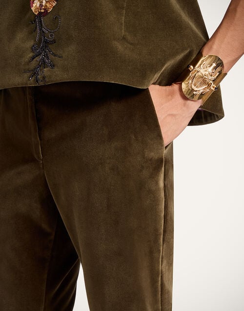 La Doublej 24/7 Pants Solid Moss Green In Coat Velvet