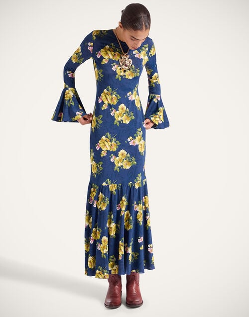 La Doublej Alba Dress Riptide Midnight Blue In Flowy Jersey