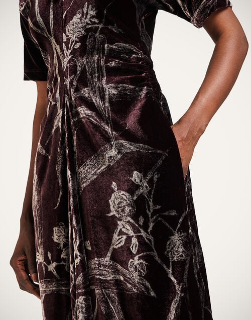 La Doublej Angelica Dress Bamboo Burgundy In Devoré Velvet