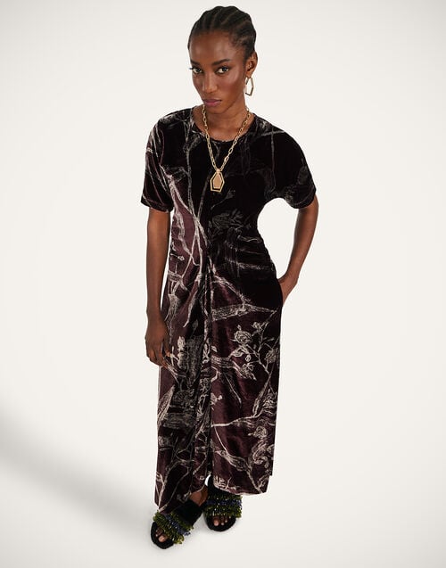 La Doublej Angelica Dress Bamboo Burgundy In Devoré Velvet